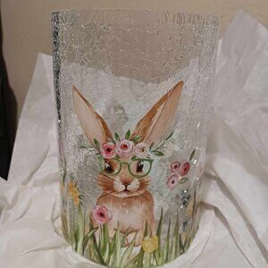 Yankee Candle Bunny with Glasses Crackle Glass Large Jar Holder NEW